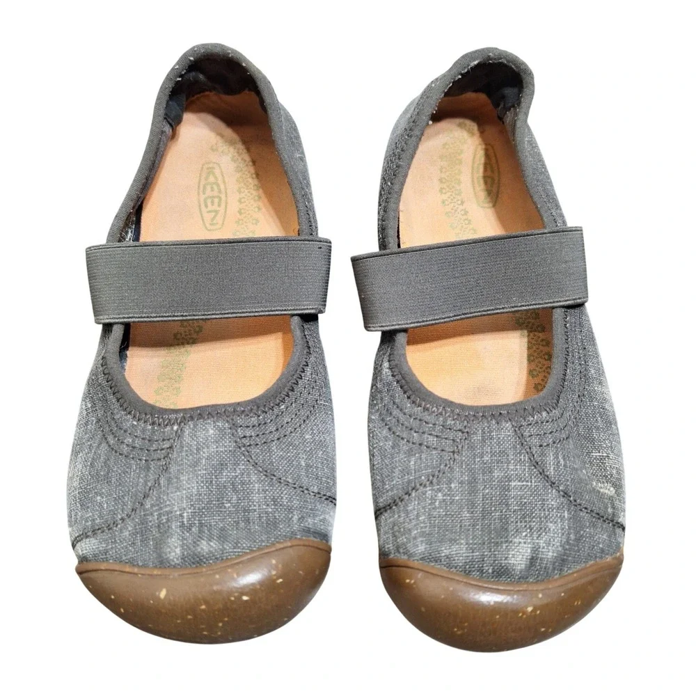 Keen Women's Size 9 Grey Canvas Mary Jane Elastic Strap Flats Shoes Slip On Shoe